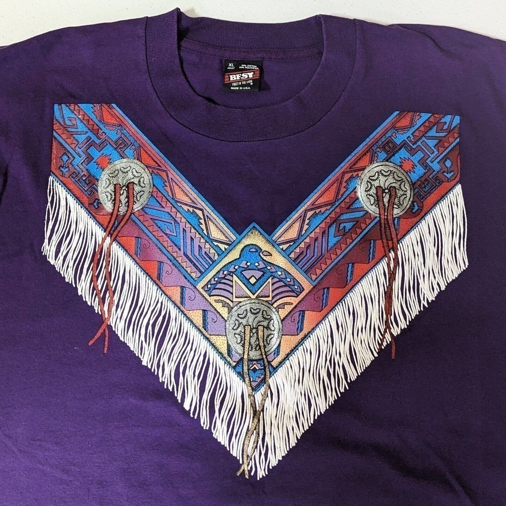 Vtg Native American BEST Fruit Of The Loom T-Shirt XL Single Stitch Purple USA